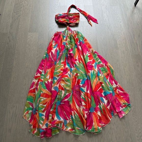 Ronny Kobo Natasha Floral Tropical Multicolor Cut Out Maxi Dress High Low - XS - Picture 3 of 10
